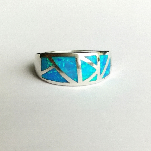 New, Sterling Silver Blue Opal  Mosaic Ring sz 6 - Picture 3 of 9